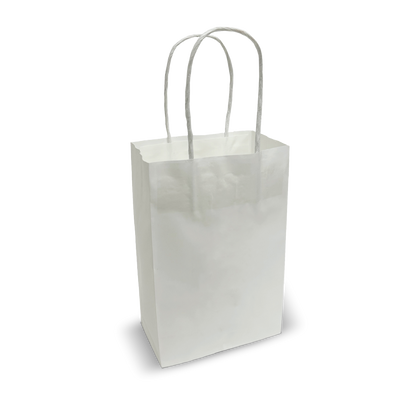 White Paper Shopping Bags - Petite Size 8"W x 4"D x 10"H - 250pcs