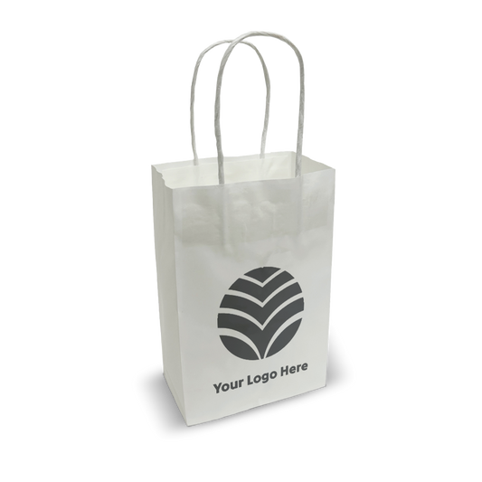 White Paper Shopping Bags - Petite Size 250pcs per Box - 8"W x 4"D x 10"H