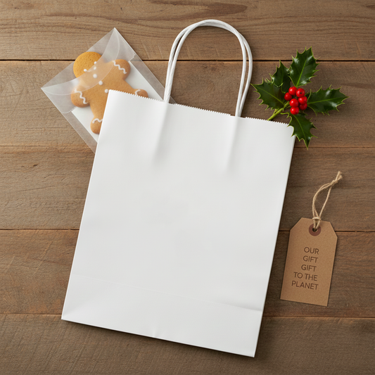 White Paper Bags Twisted Handles - Vanity Size 10"W x 5"D x 13"H - 250pcs