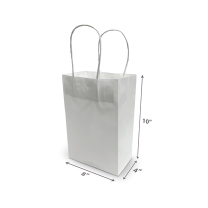 White Paper Shopping Bags - Petite Size 8"W x 4"D x 10"H - 250pcs