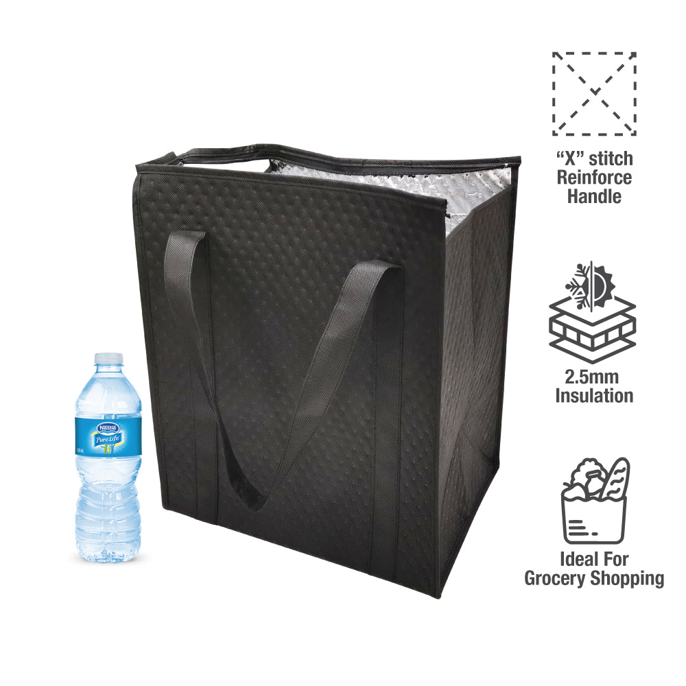 Bulk 10 pcs / Pack - 13"W x 10"D x 15"H Thermal / Insulated Grocery Bag - 2.5mm insulation (Blank)