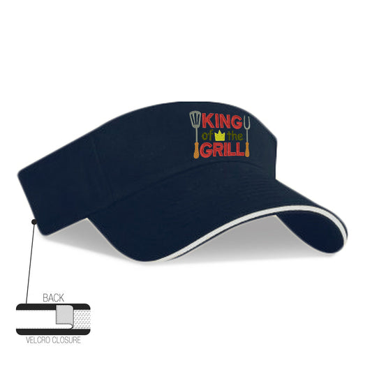 Brushed cotton twill sandwich visor with custom design, featuring a black crown graphic and Velcro closure at the back.